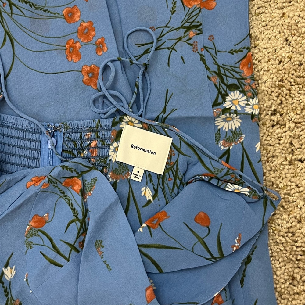 Reformation Kourtney Dress Blue Floral Midi Dress with Spaghetti Straps - Picture 7 of 11